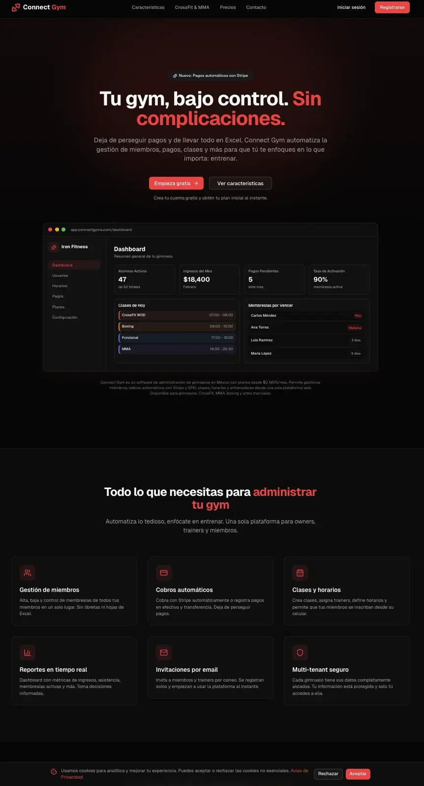 Connect Gym — plataforma SaaS para gimnasios