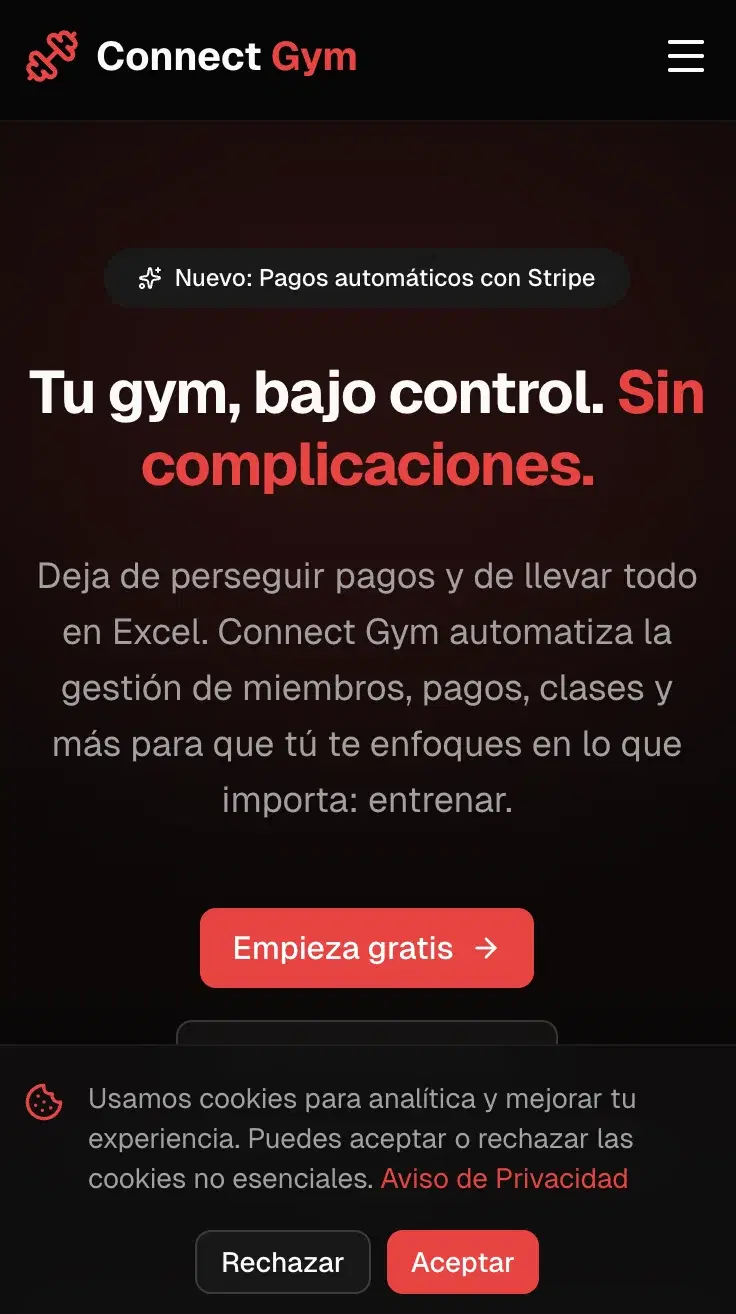 Connect Gym — vista mobile